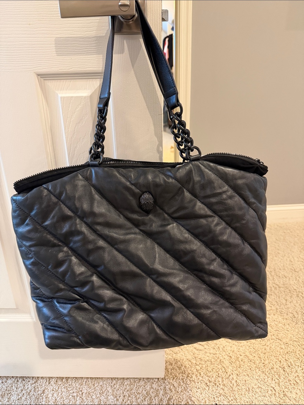 Kurt Geiger Black Quilted Leather Tote with Chain Handles